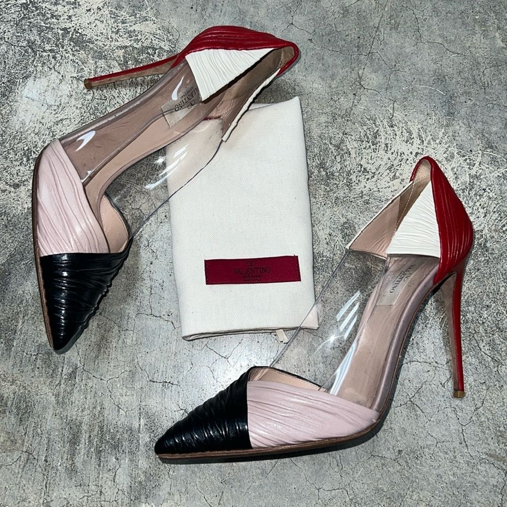 Valentino Red Black Nude PVC Pointed Toe D'Orsay Pump - Picture 2 of 7